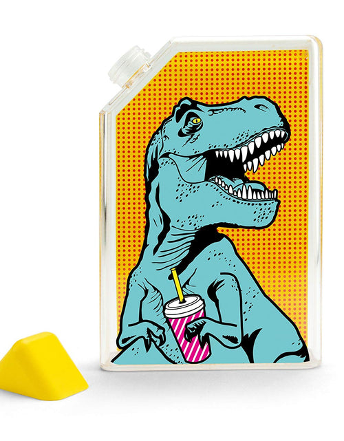 Load image into Gallery viewer, T-Rex Flask Style Pop Art Water Bottle | Flat Profile Fits in Handbag | BPA Free and Dishwasher Safe by The Bullish Store
