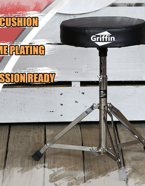 Load image into Gallery viewer, Drum Throne Stand by GRIFFIN | Padded Drummer’s Seat | Comfortable Drum Set Percussion Chair for Adults | Professional Musicians Guitar Stool Double Braced Hardware for Practice with Adjustable Height by GeekStands.com
