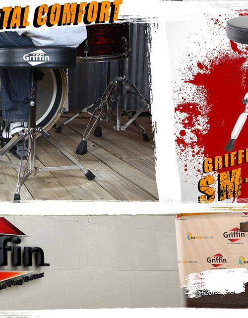 Load image into Gallery viewer, Drum Throne Stand by GRIFFIN | Padded Drummer’s Seat | Comfortable Drum Set Percussion Chair for Adults | Professional Musicians Guitar Stool Double Braced Hardware for Practice with Adjustable Height by GeekStands.com
