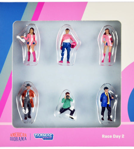 "Race Day 2" 6 piece Diecast Figure Set for 1/64 Scale Models by Tarmac Works & American Diorama