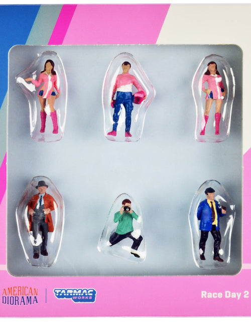 Load image into Gallery viewer, "Race Day 2" 6 piece Diecast Figure Set for 1/64 Scale Models by Tarmac Works &amp; American Diorama
