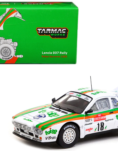 Load image into Gallery viewer, Lancia 037 Rally #18 Miki Biasion - Tiziano Siviero "Rallye Sanremo" (1983) "Hobby64" Series 1/64 Diecast Model Car by Tarmac Works
