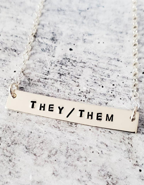 Load image into Gallery viewer, THEY/THEM Pronoun Bar Necklace by Salt and Sparkle
