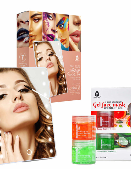 Load image into Gallery viewer, Pursonic Touchscreen LED Vanity Mirror and Luxurious Gel &amp; Mud Face Mask Set by Pursonic
