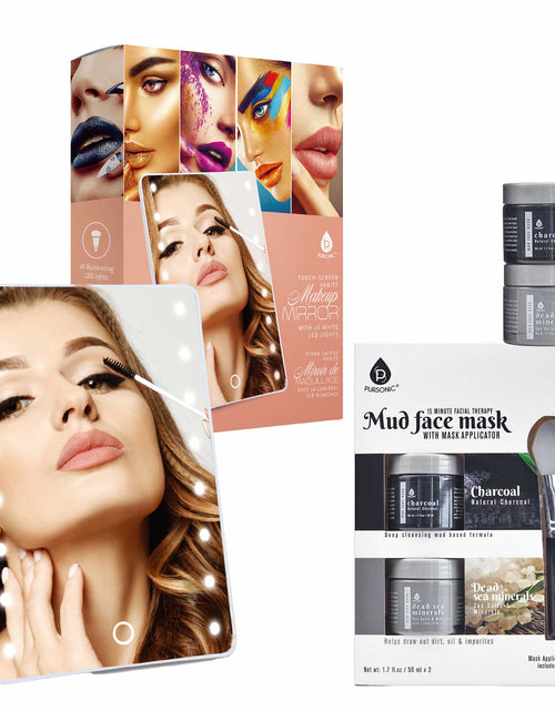 Load image into Gallery viewer, Pursonic Touchscreen LED Vanity Mirror and Luxurious Gel &amp; Mud Face Mask Set by Pursonic
