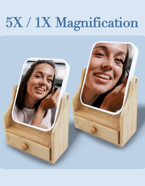 Load image into Gallery viewer, Dual-Sided Vanity Mirror with Bamboo Drawer Base by Pursonic
