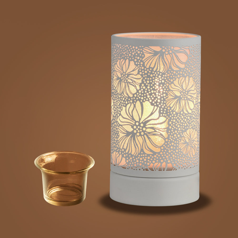 7" Touch lamp/Oil burner/Wax warmer-White Flower by Peterson Housewares & Artwares