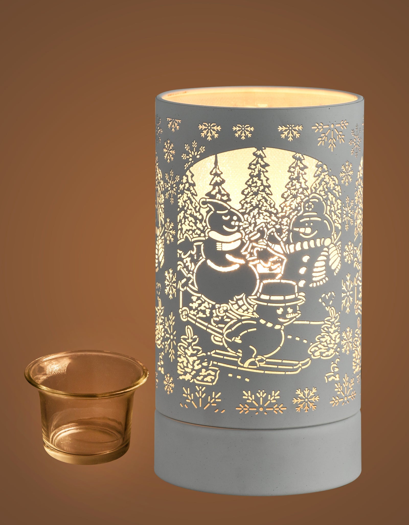 7" Touch lamp/Oil burner/Wax warmer-White Snowman Family by Peterson Housewares & Artwares