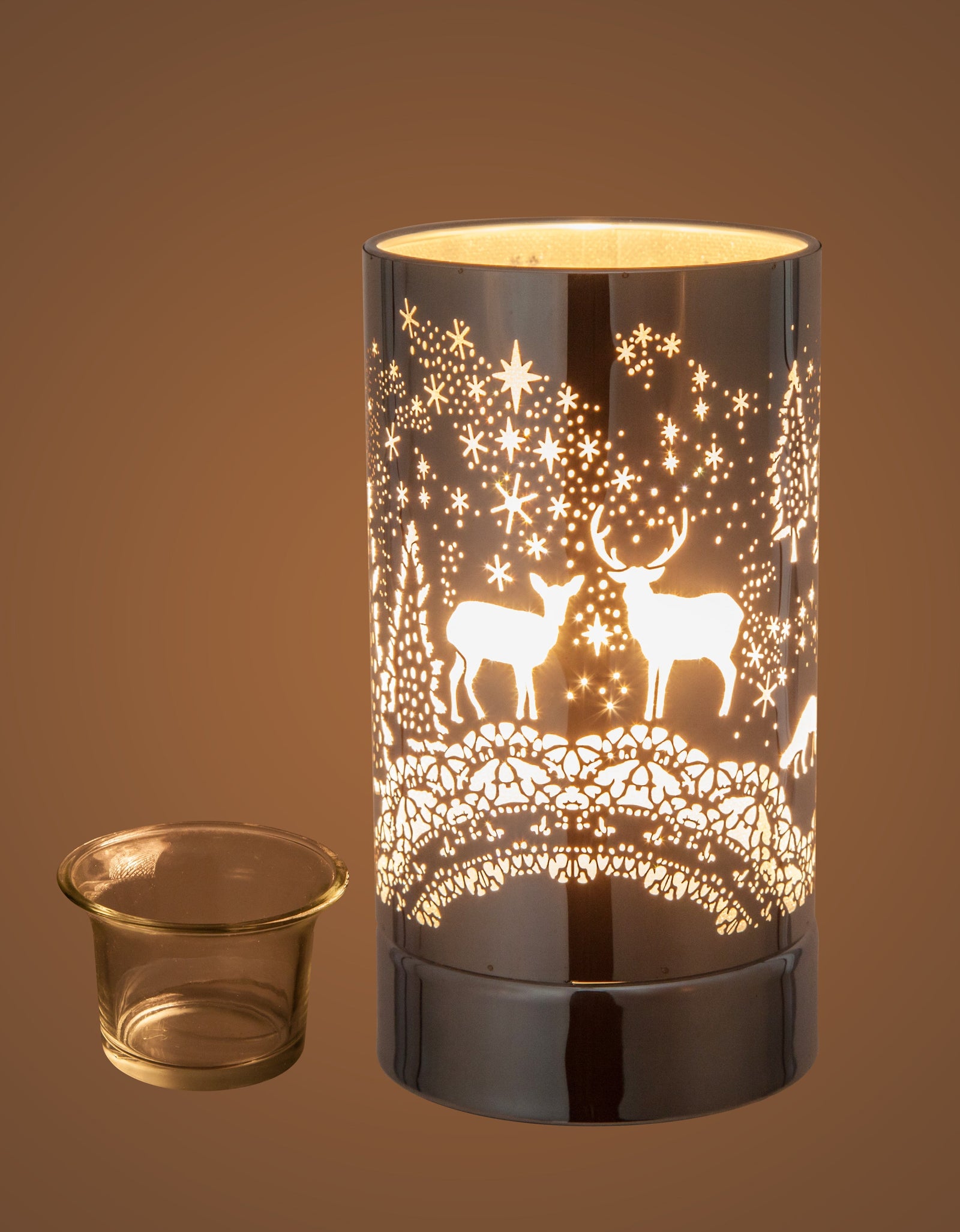 7" touch lamp-Fragrance Wax Melts Warmer -Electric Candle Essential Oil Burner-Metal Table Decor - Silver Wildlife by Peterson Housewares & Artwares
