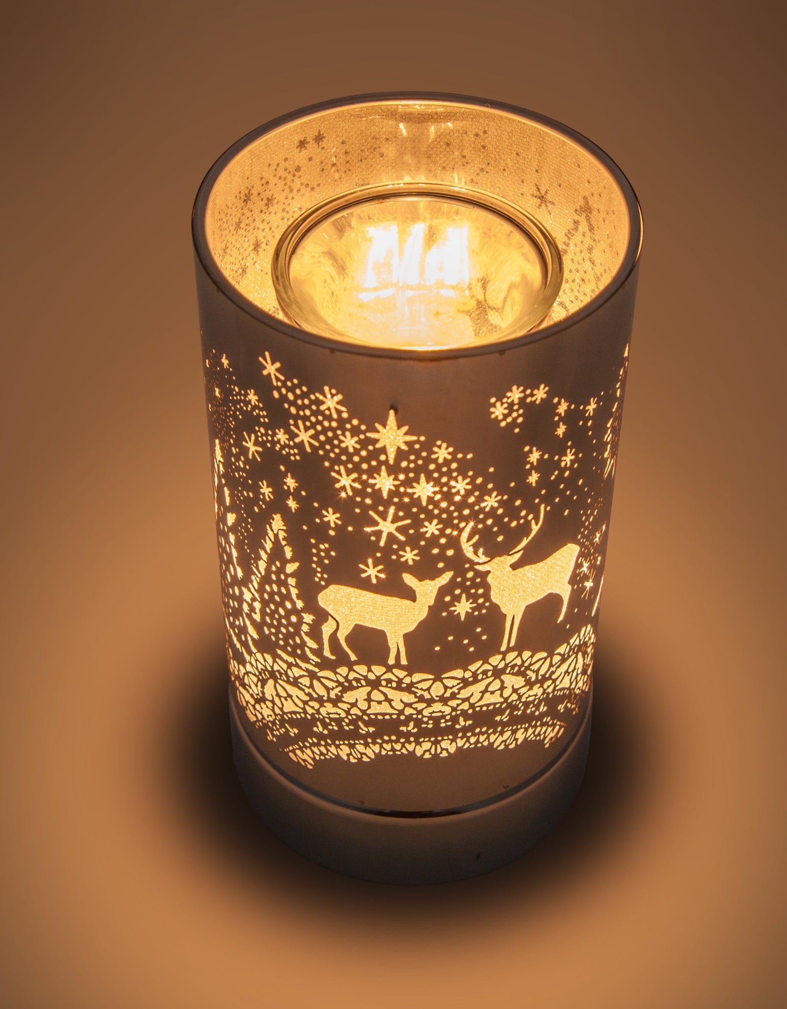 7" touch lamp-Fragrance Wax Melts Warmer -Electric Candle Essential Oil Burner-Metal Table Decor - Silver Wildlife by Peterson Housewares & Artwares