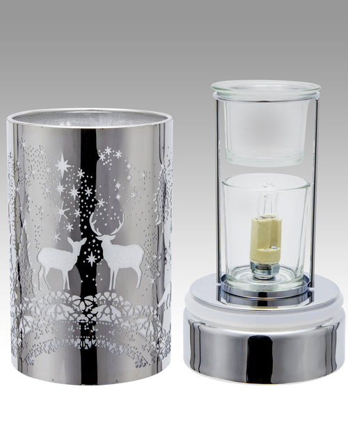 Load image into Gallery viewer, 7" touch lamp-Fragrance Wax Melts Warmer -Electric Candle Essential Oil Burner-Metal Table Decor - Silver Wildlife by Peterson Housewares &amp; Artwares
