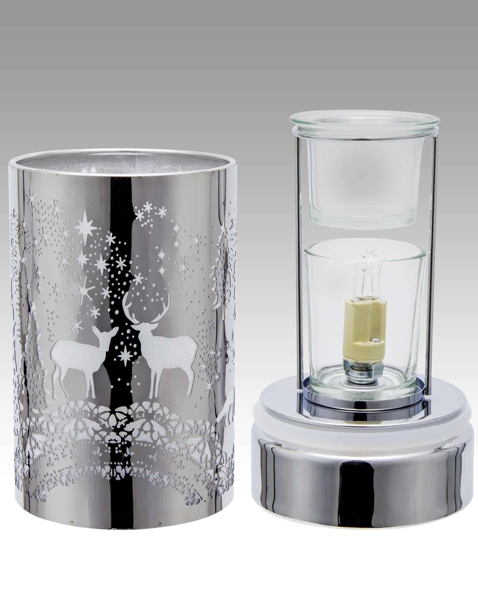 7" touch lamp-Fragrance Wax Melts Warmer -Electric Candle Essential Oil Burner-Metal Table Decor - Silver Wildlife by Peterson Housewares & Artwares