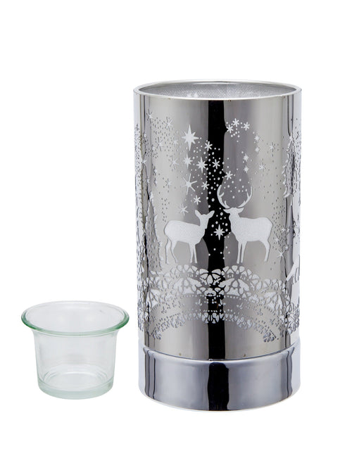 Load image into Gallery viewer, 7" touch lamp-Fragrance Wax Melts Warmer -Electric Candle Essential Oil Burner-Metal Table Decor - Silver Wildlife by Peterson Housewares &amp; Artwares
