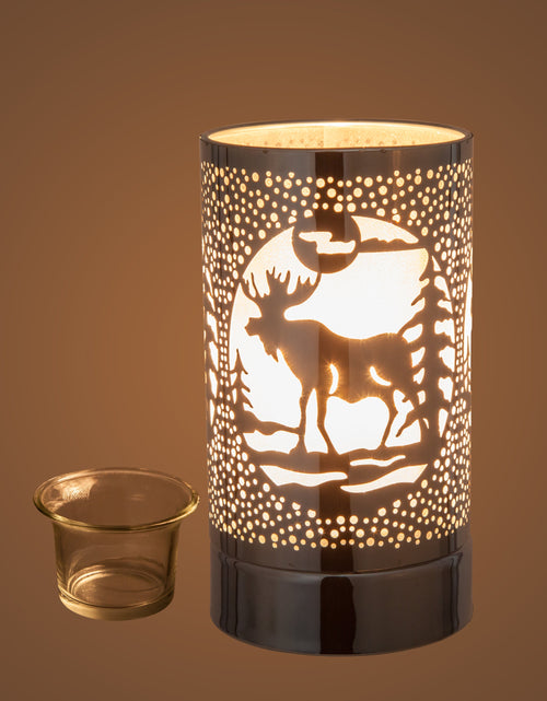 Load image into Gallery viewer, 7" touch lamp-Fragrance Wax Melts Warmer -Electric Candle Essential Oil Burner-Metal Table Decor -Silver Moose by Peterson Housewares &amp; Artwares
