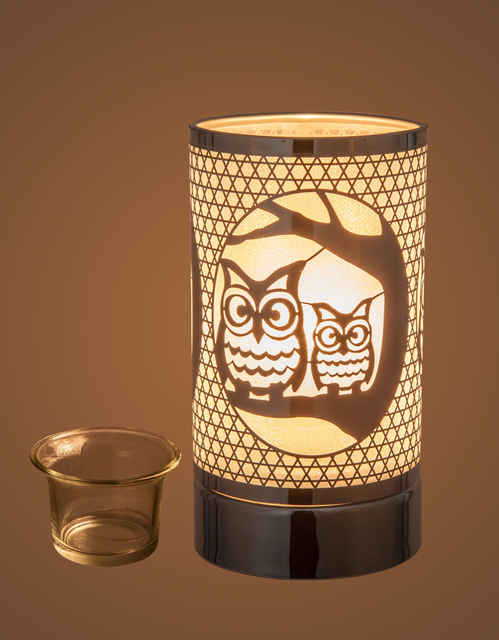 7" touch lamp-Fragrance Wax Melts Warmer -Electric Candle Essential Oil Burner-Metal Table Decor - Silver Loving Owls by Peterson Housewares & Artwares