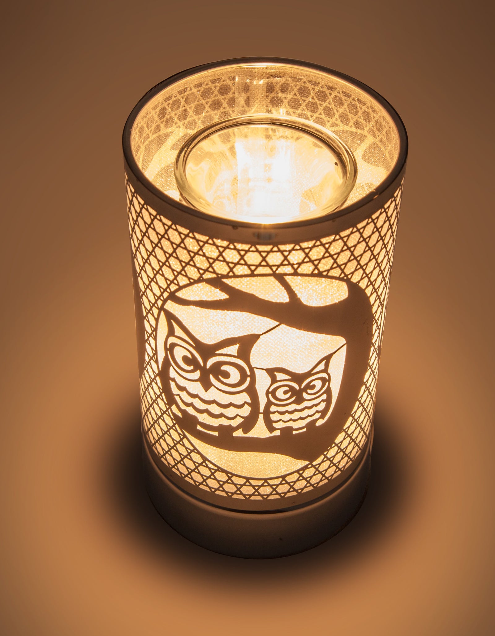 7" touch lamp-Fragrance Wax Melts Warmer -Electric Candle Essential Oil Burner-Metal Table Decor - Silver Loving Owls by Peterson Housewares & Artwares