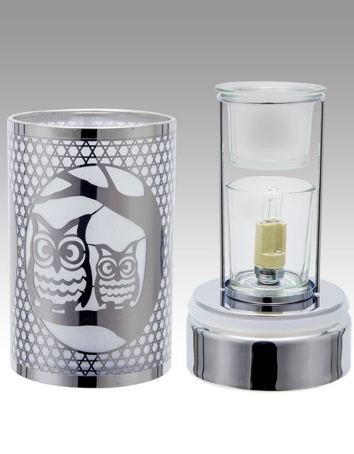 Load image into Gallery viewer, 7" touch lamp-Fragrance Wax Melts Warmer -Electric Candle Essential Oil Burner-Metal Table Decor - Silver Loving Owls by Peterson Housewares &amp; Artwares
