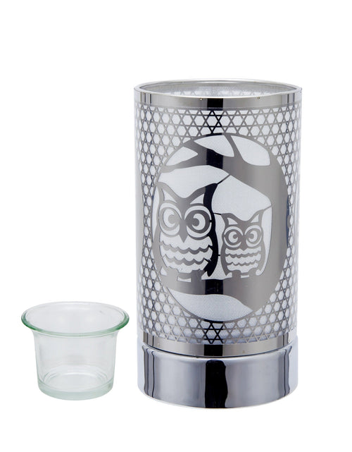 Load image into Gallery viewer, 7" touch lamp-Fragrance Wax Melts Warmer -Electric Candle Essential Oil Burner-Metal Table Decor - Silver Loving Owls by Peterson Housewares &amp; Artwares
