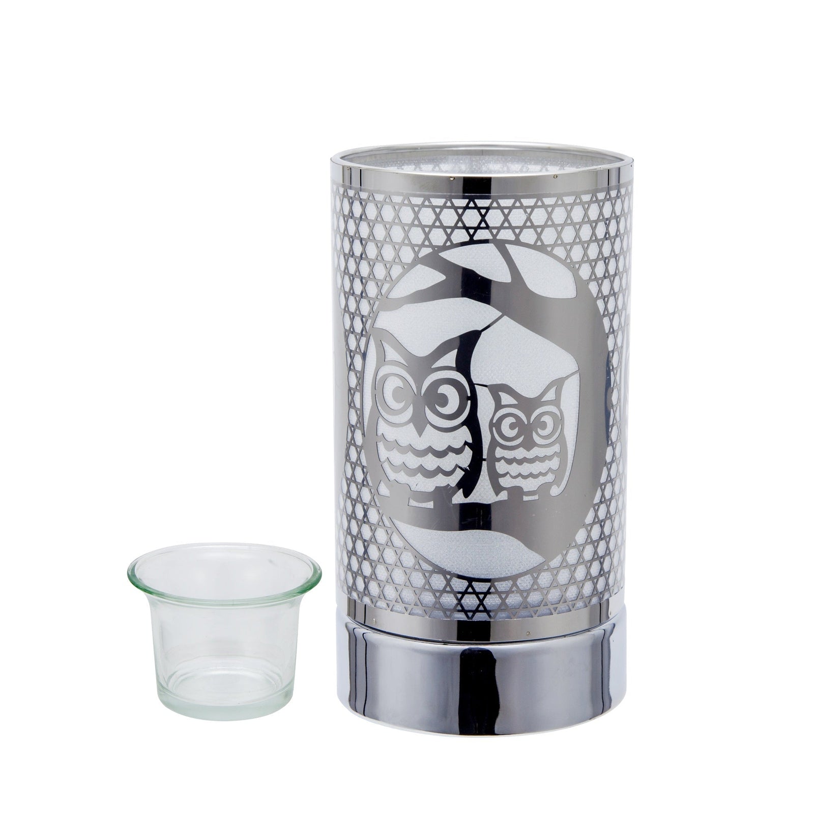 7" touch lamp-Fragrance Wax Melts Warmer -Electric Candle Essential Oil Burner-Metal Table Decor - Silver Loving Owls by Peterson Housewares & Artwares