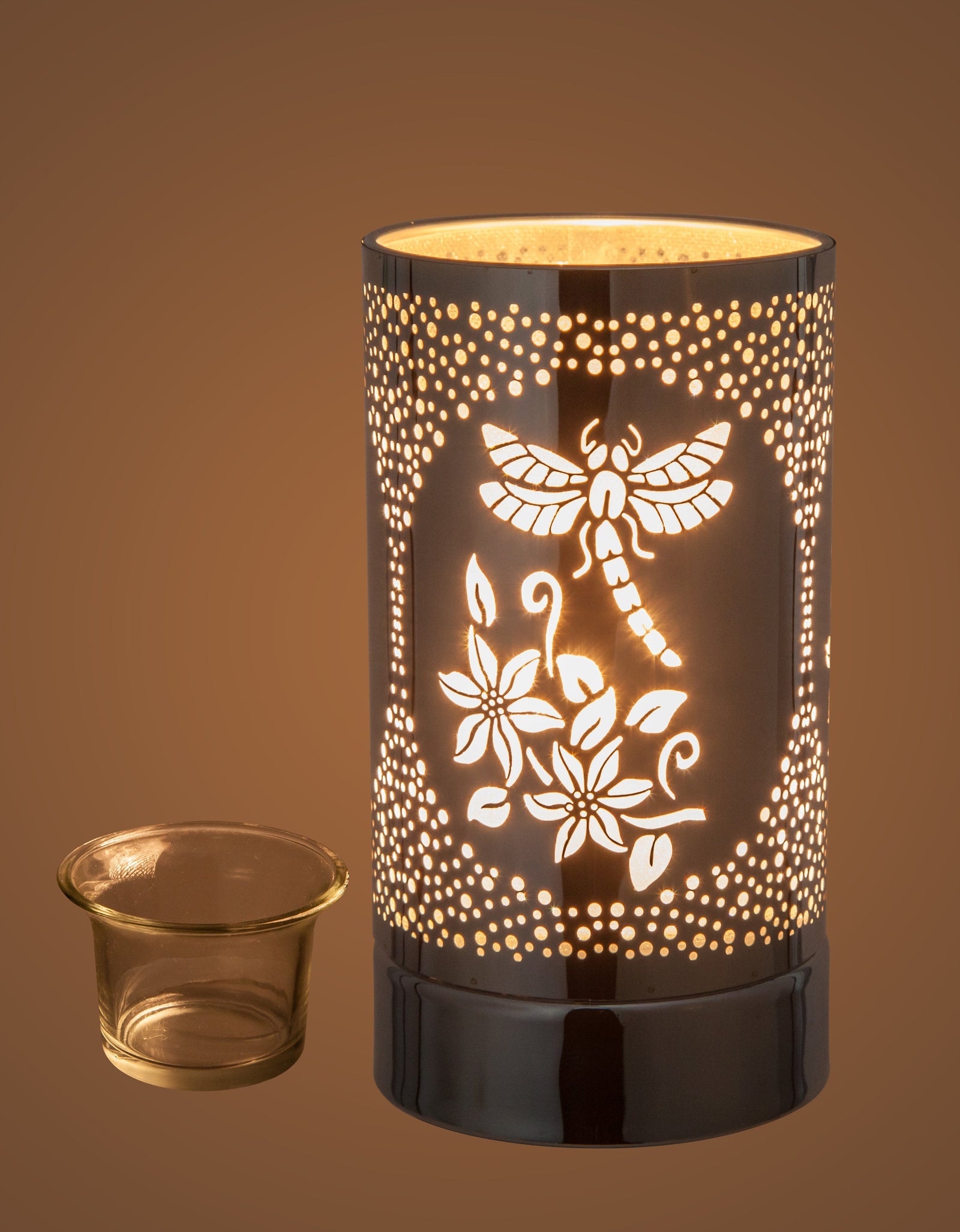 7" touch lamp-Fragrance Wax Melts Warmer -Electric Candle Essential Oil Burner-Metal Silver Dragonfly Table Decor by Peterson Housewares & Artwares