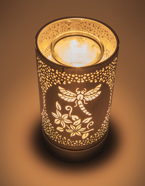 Load image into Gallery viewer, 7" touch lamp-Fragrance Wax Melts Warmer -Electric Candle Essential Oil Burner-Metal Silver Dragonfly Table Decor by Peterson Housewares &amp; Artwares
