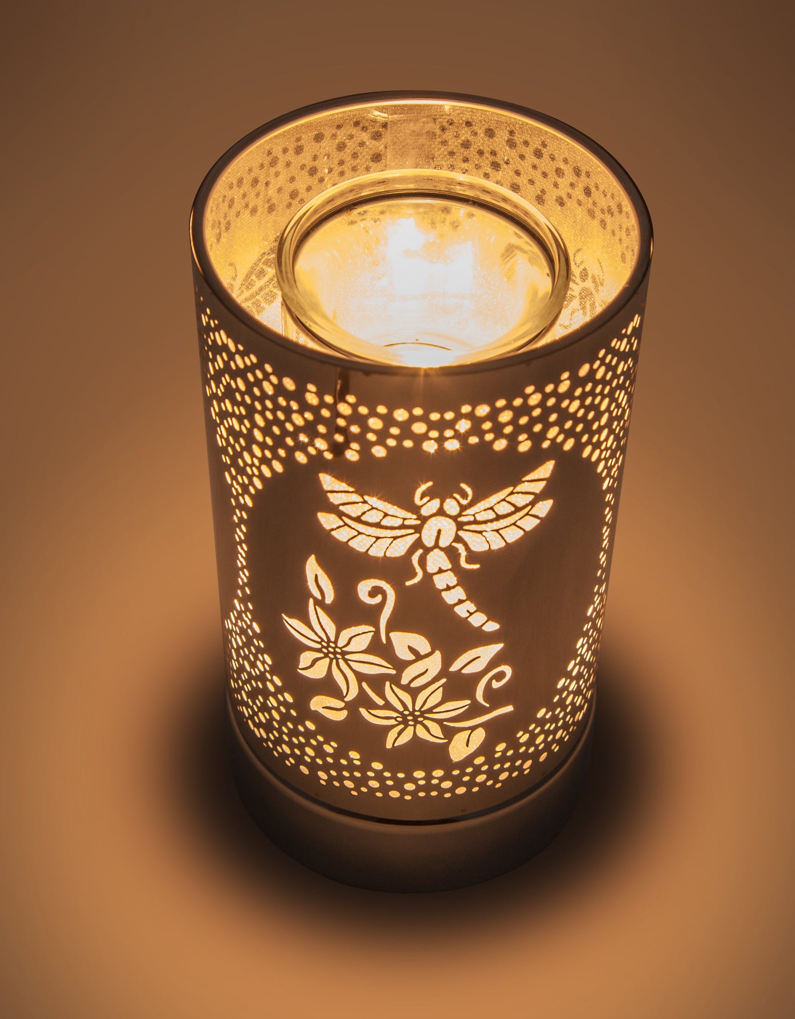 7" touch lamp-Fragrance Wax Melts Warmer -Electric Candle Essential Oil Burner-Metal Silver Dragonfly Table Decor by Peterson Housewares & Artwares