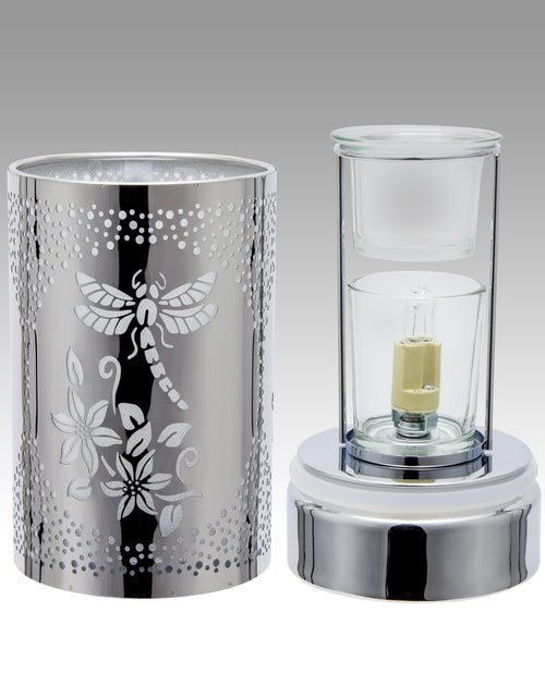 Load image into Gallery viewer, 7" touch lamp-Fragrance Wax Melts Warmer -Electric Candle Essential Oil Burner-Metal Silver Dragonfly Table Decor by Peterson Housewares &amp; Artwares
