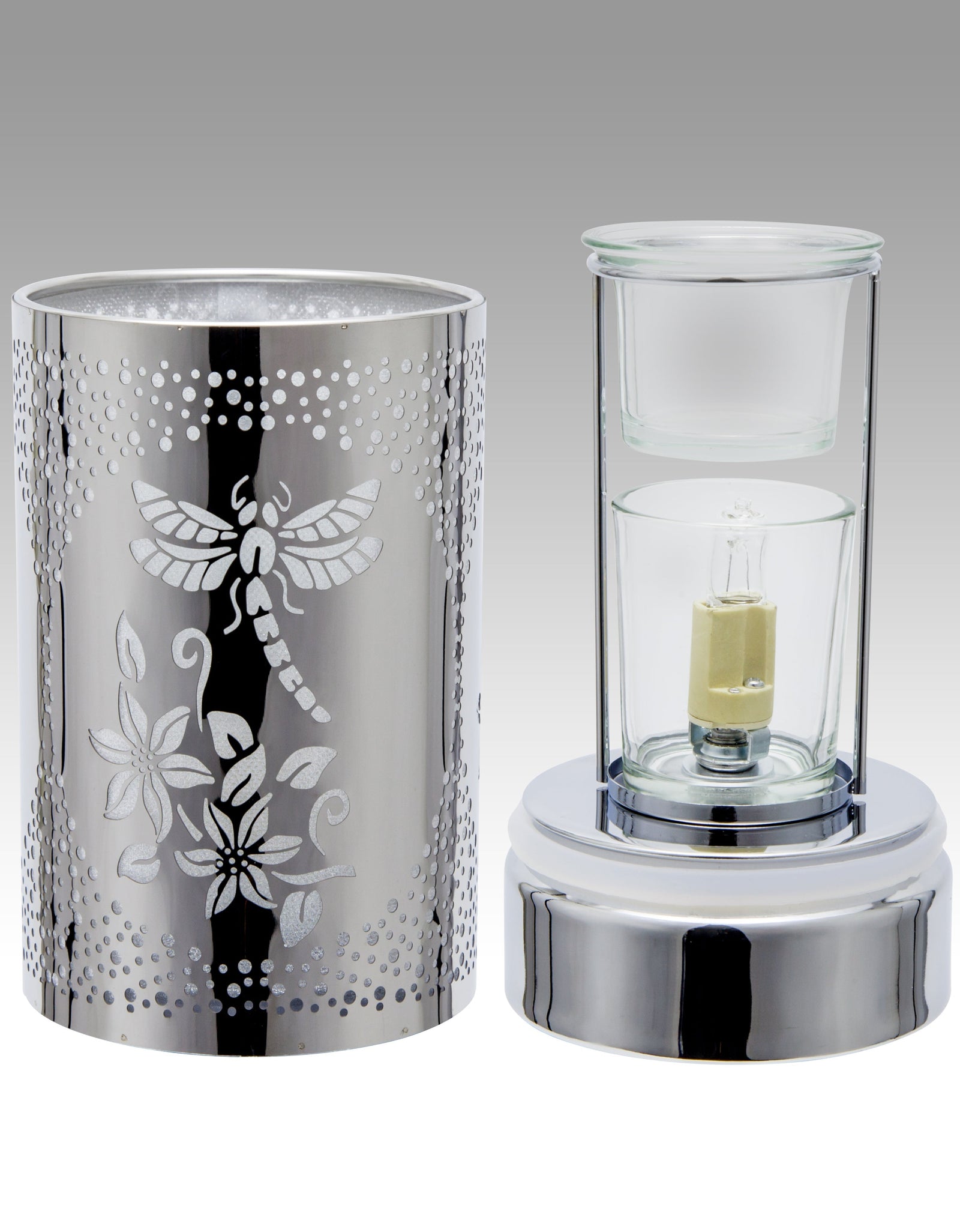 7" touch lamp-Fragrance Wax Melts Warmer -Electric Candle Essential Oil Burner-Metal Silver Dragonfly Table Decor by Peterson Housewares & Artwares
