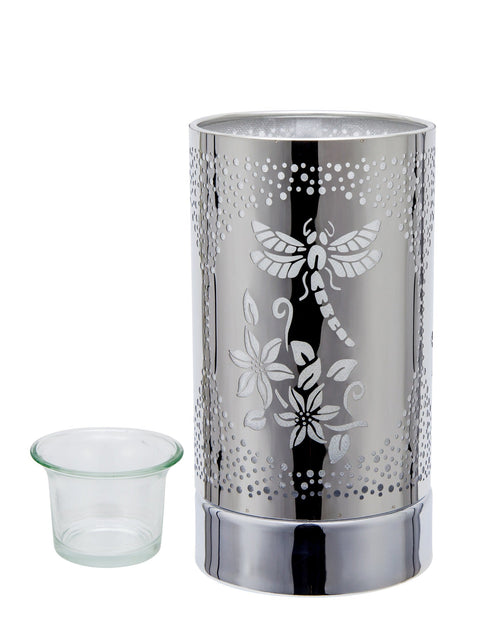 Load image into Gallery viewer, 7" touch lamp-Fragrance Wax Melts Warmer -Electric Candle Essential Oil Burner-Metal Silver Dragonfly Table Decor by Peterson Housewares &amp; Artwares
