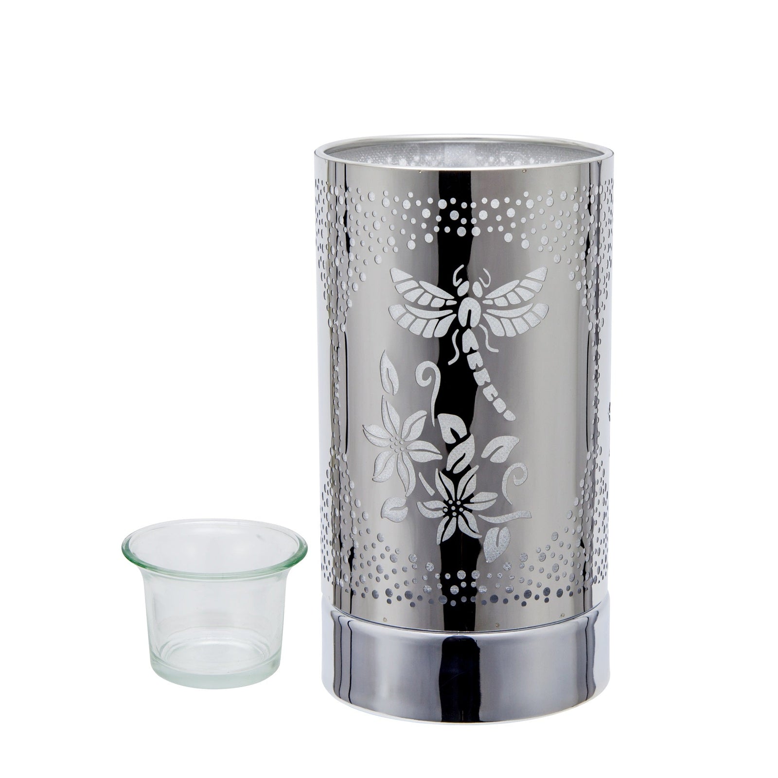 7" touch lamp-Fragrance Wax Melts Warmer -Electric Candle Essential Oil Burner-Metal Silver Dragonfly Table Decor by Peterson Housewares & Artwares