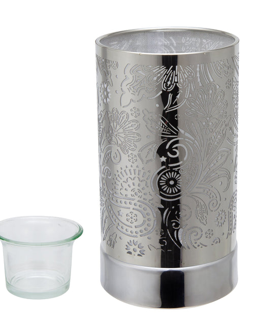 Load image into Gallery viewer, 7" Touch lamp/Oil burner/Wax warmer-Silver Secret Garden by Peterson Housewares &amp; Artwares

