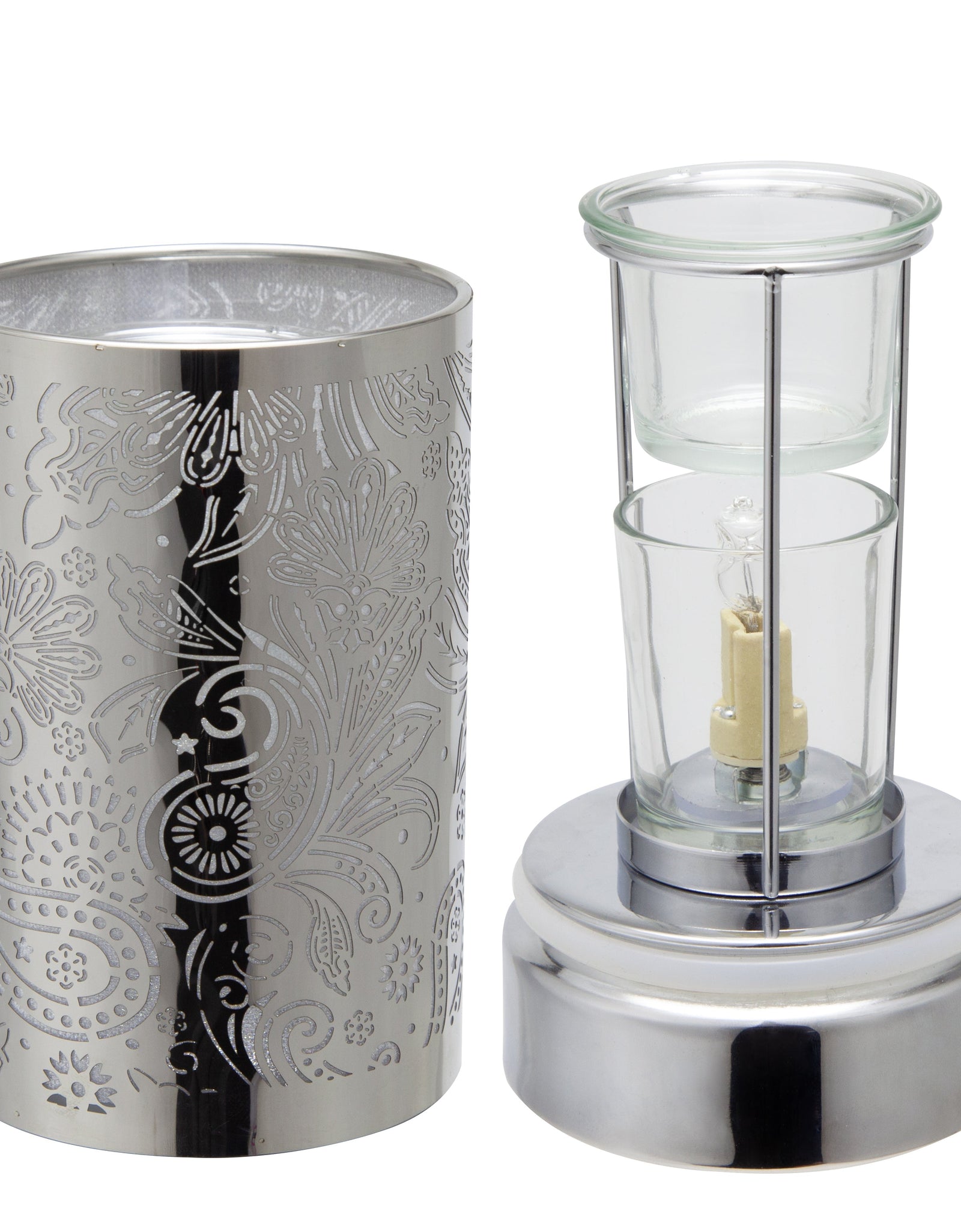 7" Touch lamp/Oil burner/Wax warmer-Silver Secret Garden by Peterson Housewares & Artwares