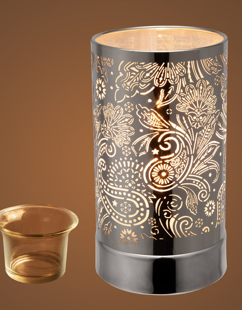 Load image into Gallery viewer, 7" Touch lamp/Oil burner/Wax warmer-Silver Secret Garden by Peterson Housewares &amp; Artwares
