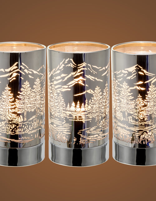 Load image into Gallery viewer, 7" Touch lamp/Oil burner/Wax warmer-Silver Mountain Scene by Peterson Housewares &amp; Artwares
