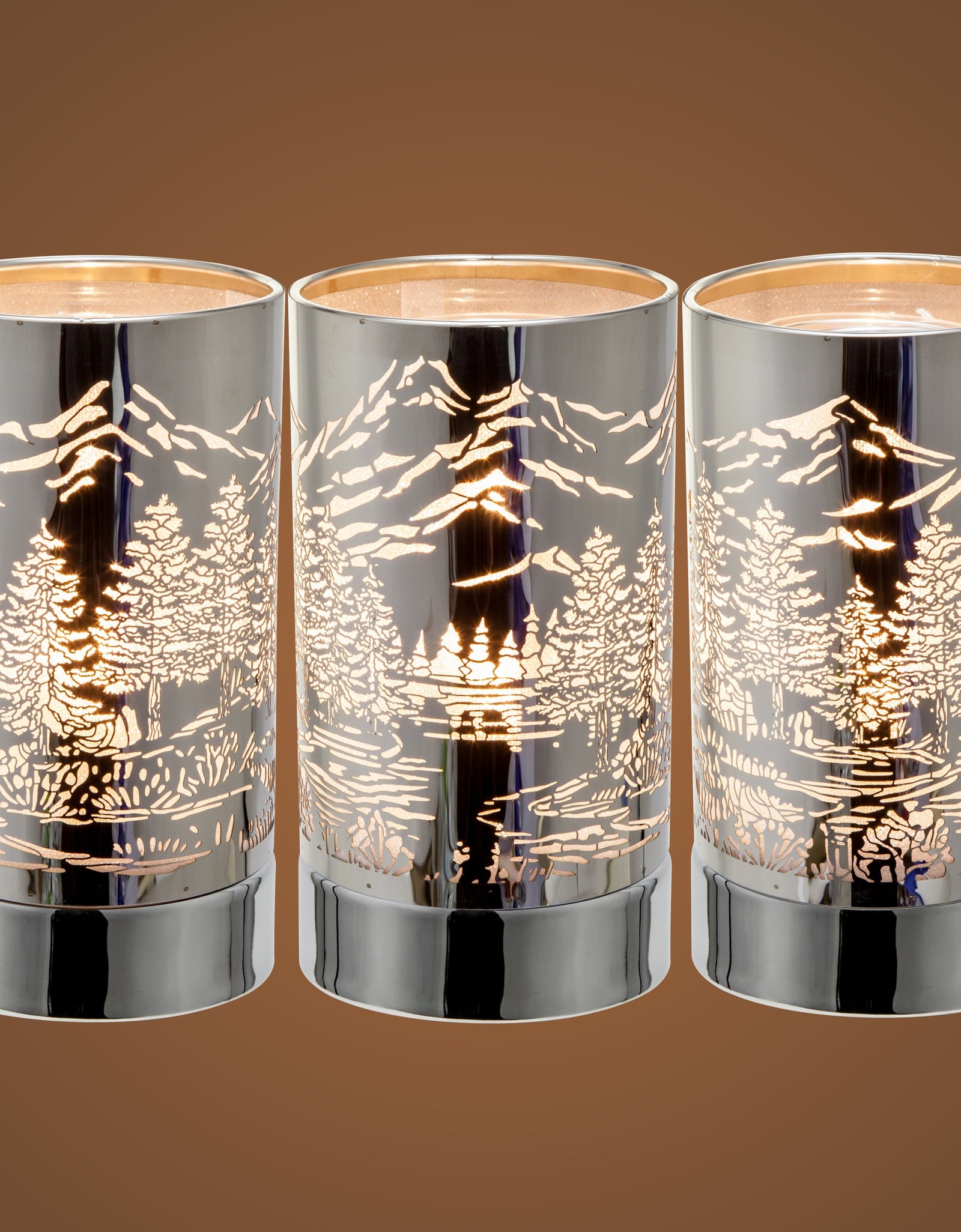 7" Touch lamp/Oil burner/Wax warmer-Silver Mountain Scene by Peterson Housewares & Artwares