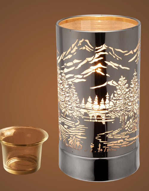 Load image into Gallery viewer, 7" Touch lamp/Oil burner/Wax warmer-Silver Mountain Scene by Peterson Housewares &amp; Artwares
