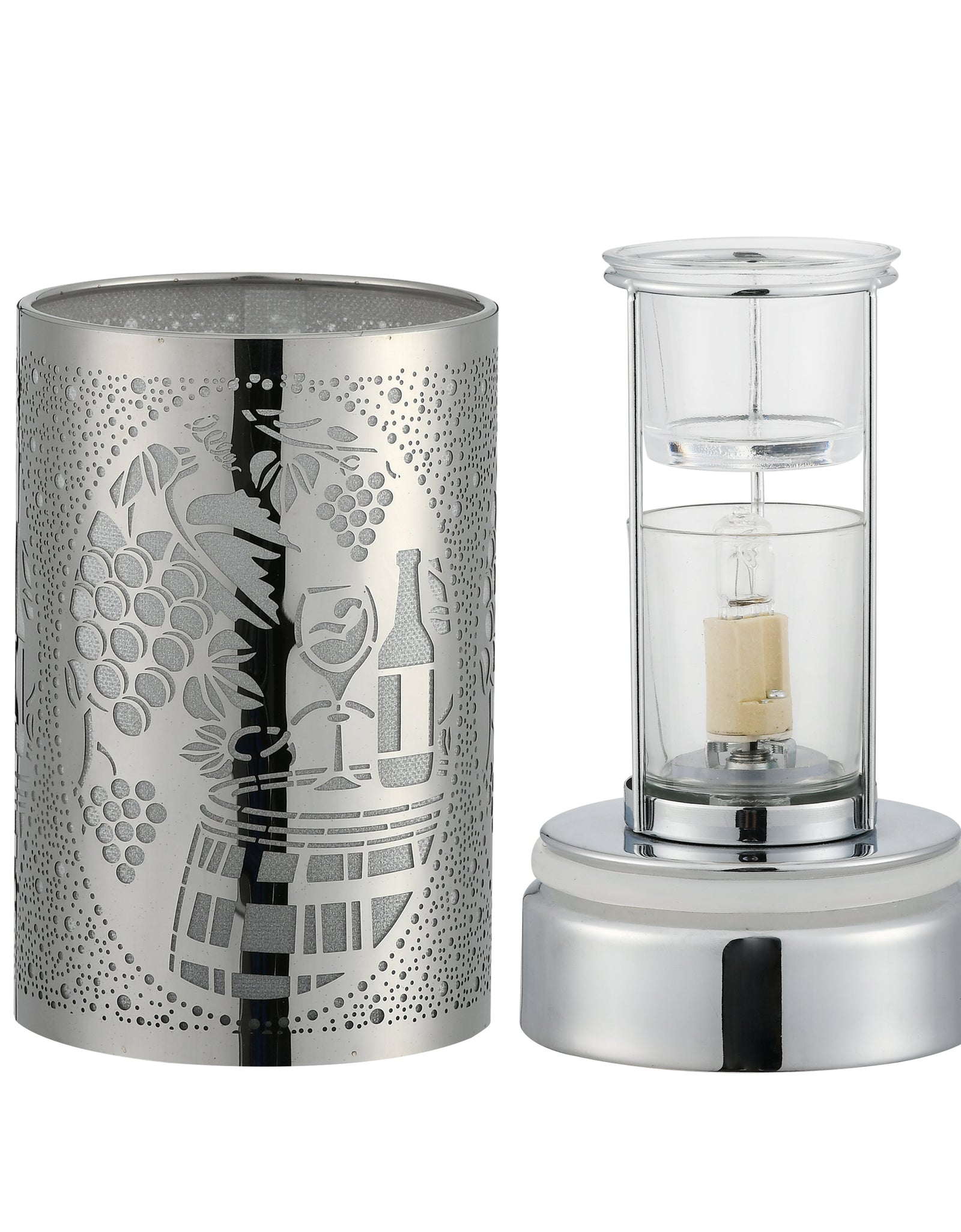 7" Touch lamp/Oil burner/Wax warmer-Silver Wine Time by Peterson Housewares & Artwares