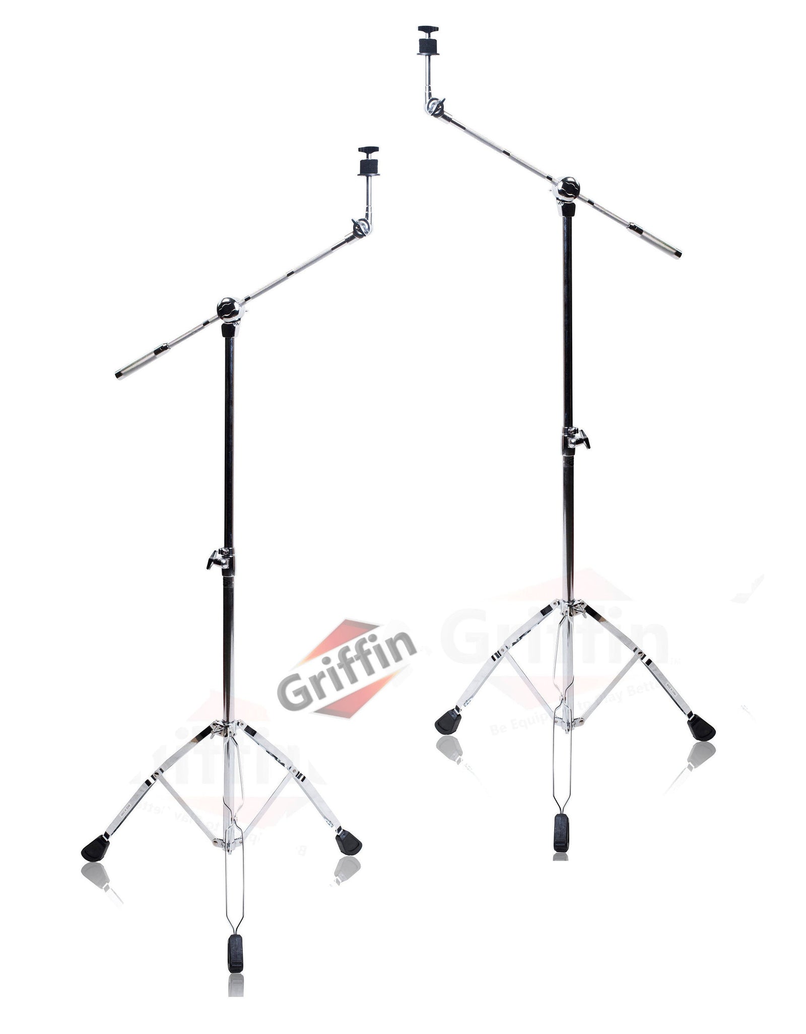 Cymbal Stand With Boom Arm by GRIFFIN (Pack of 2) | Drum Percussion Gear Hardware Set with Double Braced Legs | Counterweight Adapter for Mounting Heavy Duty Crash, Ride, Splash Cymbals For Drummers by GeekStands.com