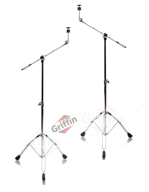 Load image into Gallery viewer, Cymbal Stand With Boom Arm by GRIFFIN (Pack of 2) - Drum Percussion Gear Hardware Set with Double Braced Legs - Counterweight Adapter for Crash, Ride by GeekStands.com
