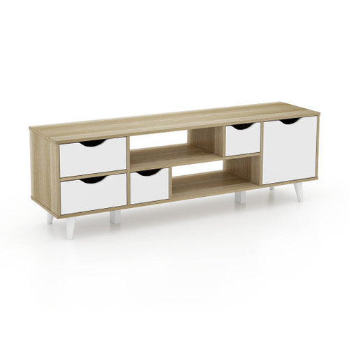 Load image into Gallery viewer, TV Stand for TVs up to 55” Television Cabinet w/ 4 Drawers &amp; 2 Open Shelves-Oak
