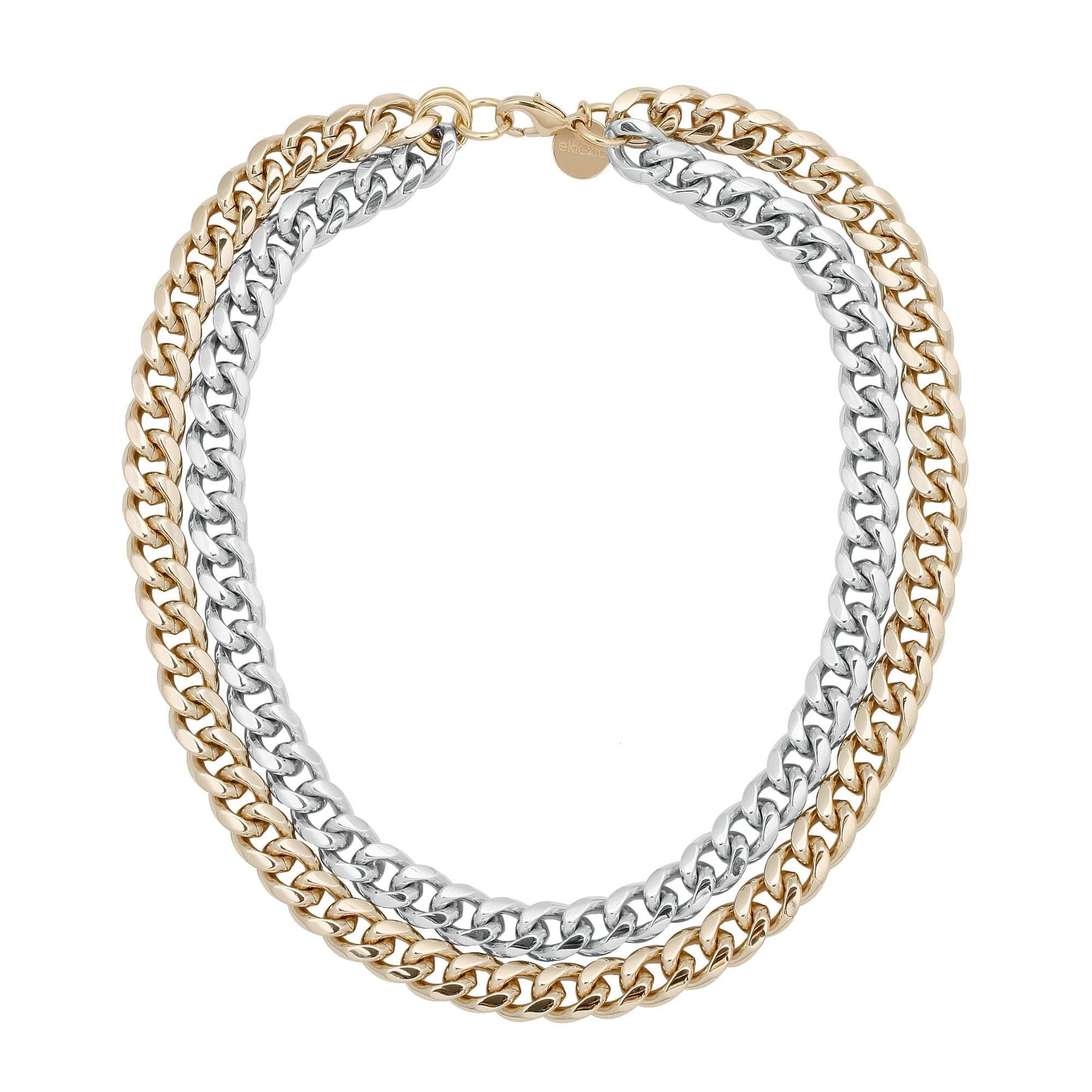 TWO-TONED DOUBLE CURB CHAIN NECKLACE by eklexic jewelry