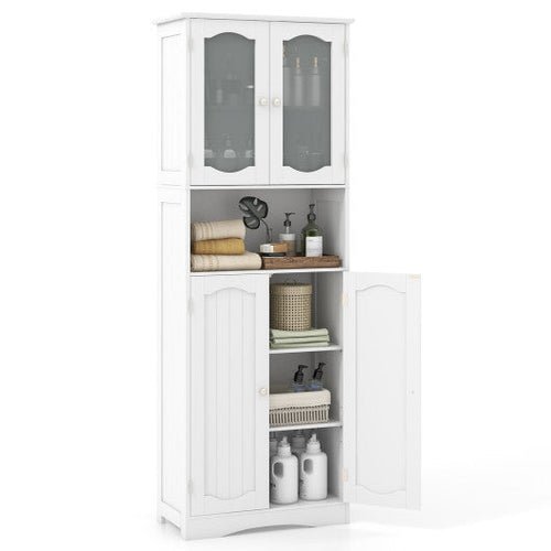 Load image into Gallery viewer, 64.5 Inches Tall Bathroom Storage Cabinet with Frost Glass Doors and Shelves-White
