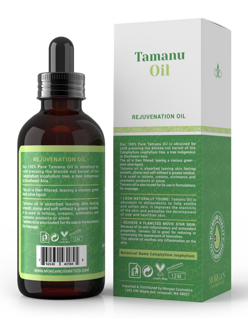Load image into Gallery viewer, 100% Tamanu Oil Cold Pressed Unrefined - Tamanu Oil for Skin - Natural Cold Pressed Oil Makes Skin Smooth, Plump and Soft for Lighter and Gentler Touch (2 FL. Oz) by Morgan Cosmetics

