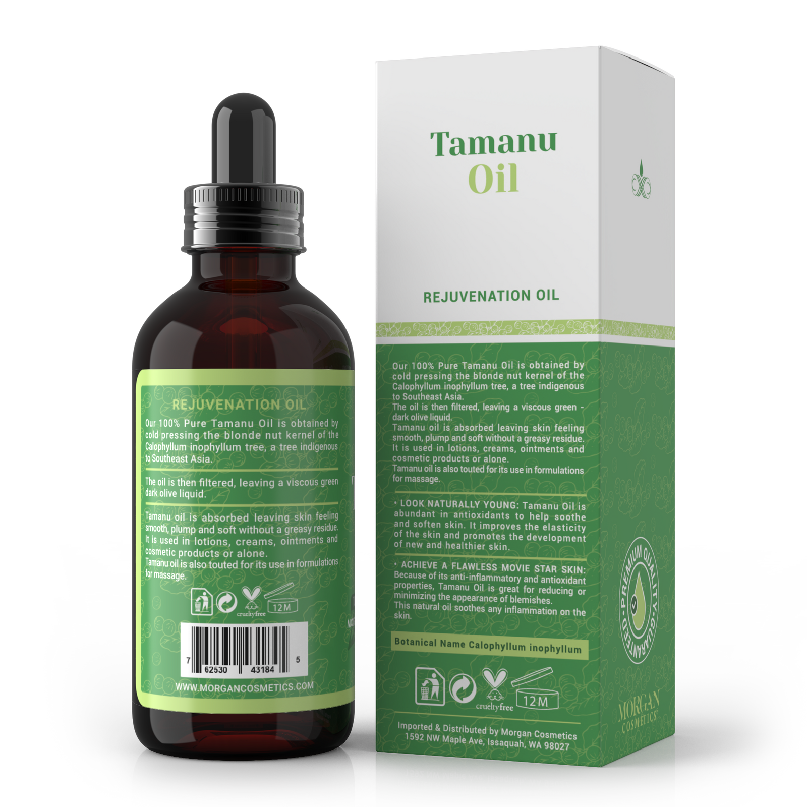 100% Tamanu Oil Cold Pressed Unrefined - Tamanu Oil for Skin - Natural Cold Pressed Oil Makes Skin Smooth, Plump and Soft for Lighter and Gentler Touch (2 FL. Oz) by Morgan Cosmetics