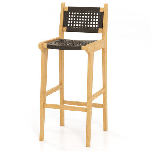Load image into Gallery viewer, 30 Inch Rattan Teak Wood Bar Stool with Backrest and Footrest
