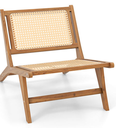 Teak Wooden Chair with Handwoven Rattan Seat and Backrest