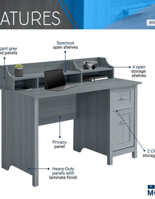 Load image into Gallery viewer, Techni Mobili Classic Office Desk with Storage, Grey by Level Up Desks
