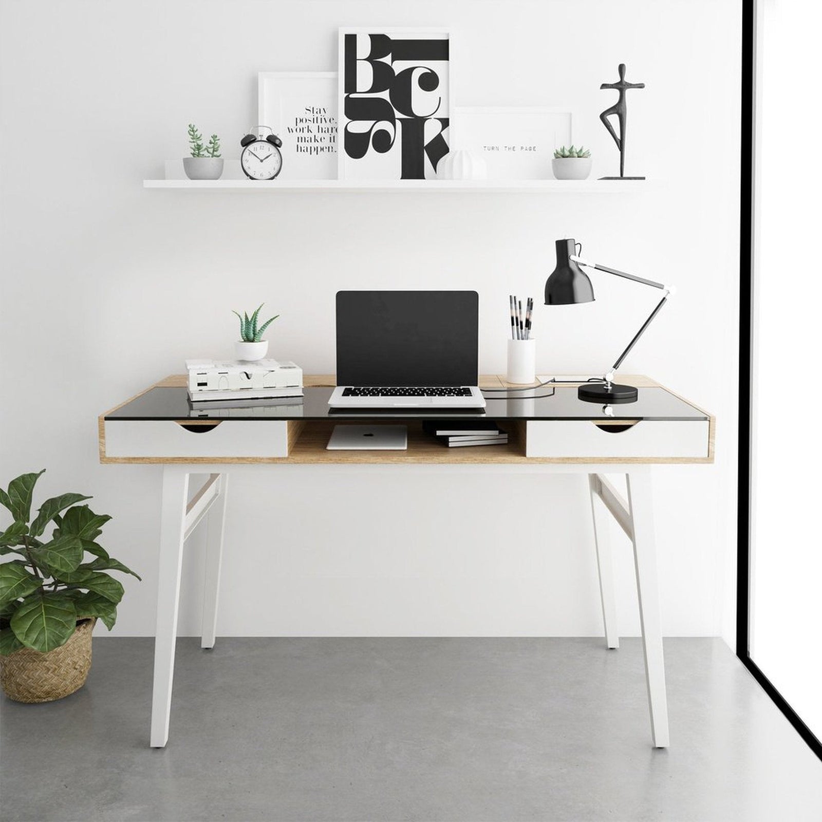 Techni Mobili Compact Computer Desk with Multiple Storage, Walnut by Level Up Desks