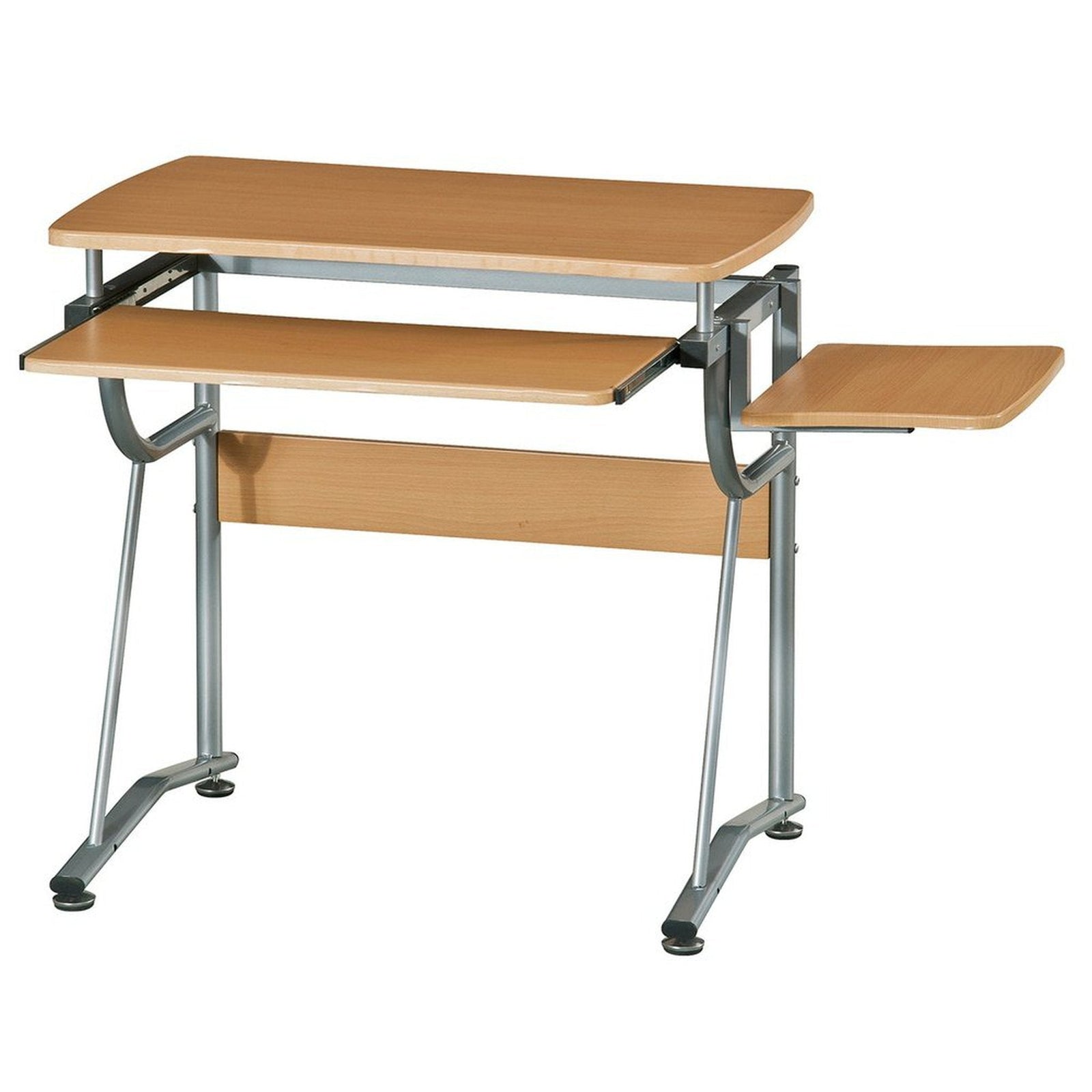 Techni Mobili Compact Computer Desk with Side Shelf and Keyboard Panel, Cherry by Level Up Desks