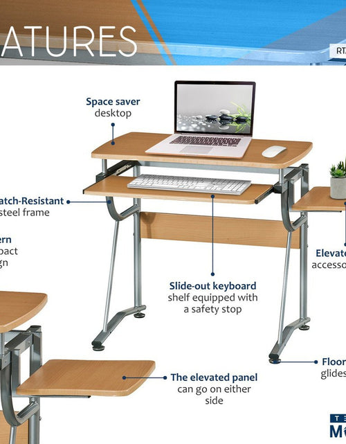 Load image into Gallery viewer, Techni Mobili Compact Computer Desk with Side Shelf and Keyboard Panel, Cherry by Level Up Desks
